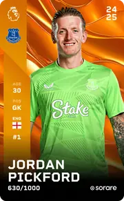 Jordan Pickford's Sorare card, sent