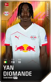 Yan Diomande's Sorare card, sent